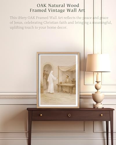 iHery 12x16in Jesus Calls Matthew Framed Christian Wall Art - color: OAK Framed Calls Matthew, size: 16"L x 12"W