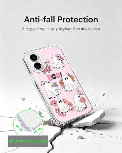 Spooky Pink Ghosts Flowers Phone Case Compatible with iPhone 17, Halloween Vibe Phone Cover for iPhone 17 - color: Ghosts Flowers