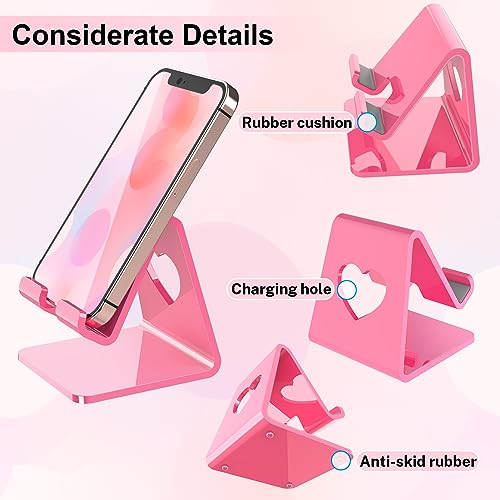 Crpich Acrylic Cell Phone Stand, Portable Phone Holder, Pink Phone Stand for Desk, Compatible with Phone16 15 14 13 12 Pro Max Mini 11 SE, Switch, Android Smartphone, Pad, Tablet, Desk Accessories - color: Pink