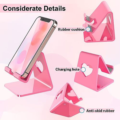 Crpich Acrylic Cell Phone Stand, Portable Phone Holder, Pink Phone Stand for Desk, Compatible with Phone16 15 14 13 12 Pro Max Mini 11 SE, Switch, Android Smartphone, Pad, Tablet, Desk Accessories - color: Pink
