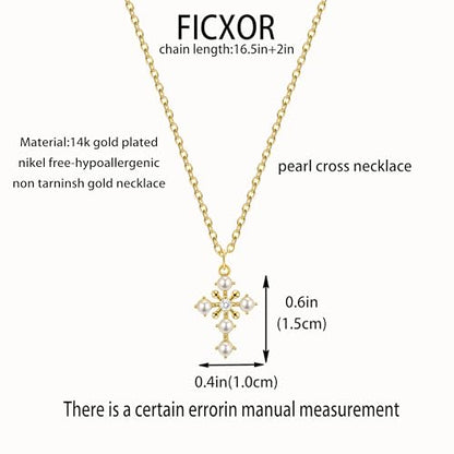 Cross Necklace for Women,Dainty 14k Gold Plated Pendant Necklaces - color: Gold-7
