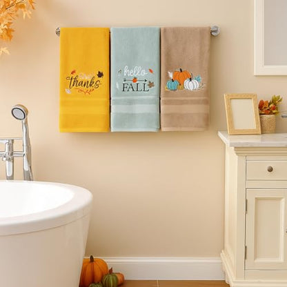 SmoothNovelty 3 Pcs Give Thanks Pumpkin Fall Hand Towels for Bathroom - color: Give Thanks, size: 13.3 x 29.5 inches
