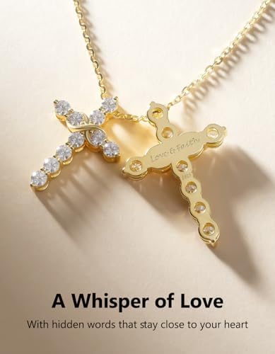 KRKC&CO Moissanite Cross Necklace for Women, 925 Sterling Silver, Gift Box - color: Gold H