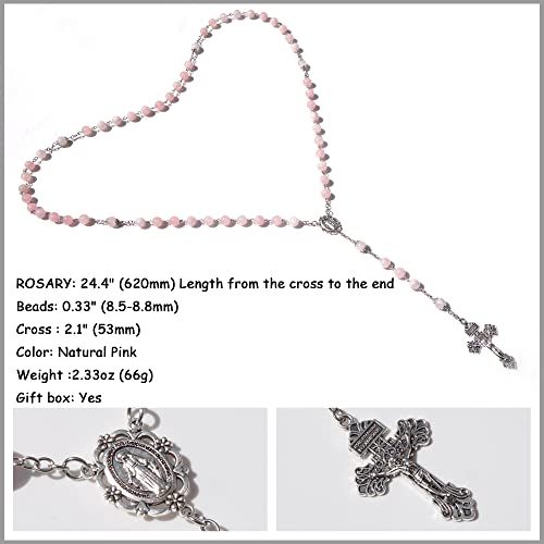 Rosary Beads Chaplet Purple Natural Amethyst Crystal Rosery Cross Catholic gifts - color: Pink