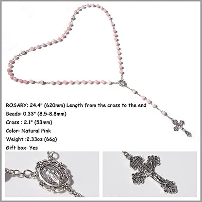 Rosary Beads Chaplet Purple Natural Amethyst Crystal Rosery Cross Catholic gifts - color: Pink