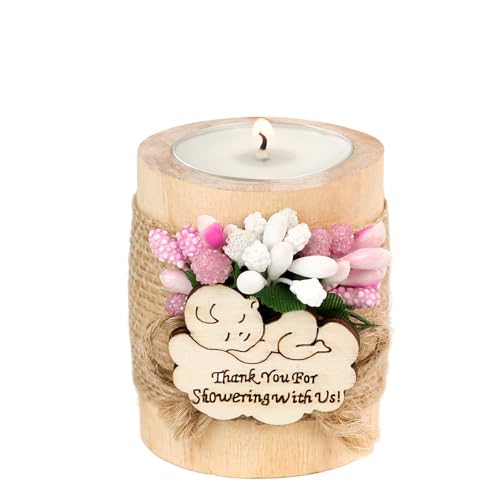 50 Piece Set Wooden Tealight Candle Holder, Baby Shower Party Favors, Party Favors for Guests, Return Gift for Guests,Girl Baby Gender Reveal.(Pink) - color: Pink
