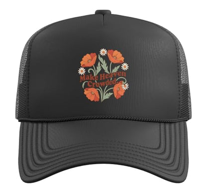 Christian Bible Verse Women Faith Make Heaven Crowded Trucker Hat with Adjustable Mesh Back - color: Black