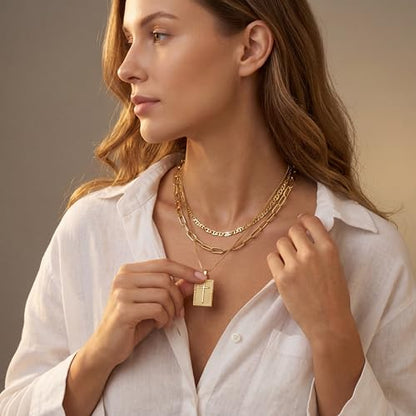 Cross Necklace for Women Girls, 14K Gold Plated Dainty Pendant Necklaces Set, Cute Trendy Faith Christian Religious Everyday Jewelry Gifts Aesthetic Accessories Non Tarnish - color: Triple Layered Box Mix
