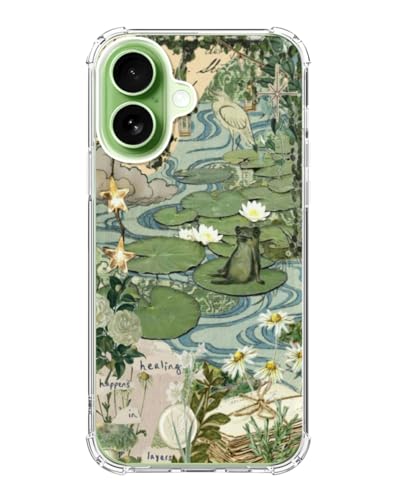 Cute Frog Lotus Pond Phone Case Compatible with iPhone 17, Nature Green Aesthetic Phone Cover for iPhone 17 - color: Frog Lotus Pond