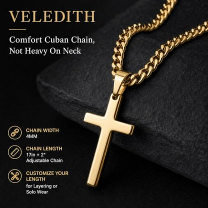 925 Sterling Silver Cross Necklaces for Mens Women CZ Beveled Edge - color: Classic small silver cross