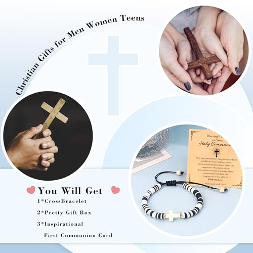 Cute Cross Bracelet Teen Girl Gifts Trendy Stuff Christian Gifts for Kids/Girls/Boys/Teens/Women Jewelry Colorful Jesus Bracelets Christmas Religious Communion Baptism Confirmation Gifts - color: 1-First Communion D