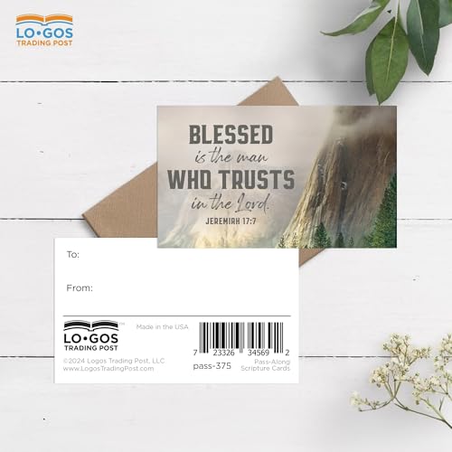 Pass It On Scripture Cards, Mountain Side, Blessed is the Man, Jeremiah 17:7 Pack of 25 — Inspirational Bible Verse Wallet Cards, Devotional, Bible Study - Small Christian Greetings for Encouragement - color: Mountain Side