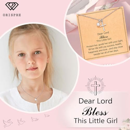 Pearl Cross Necklace for Girls- Gifts for Girls Jewelry