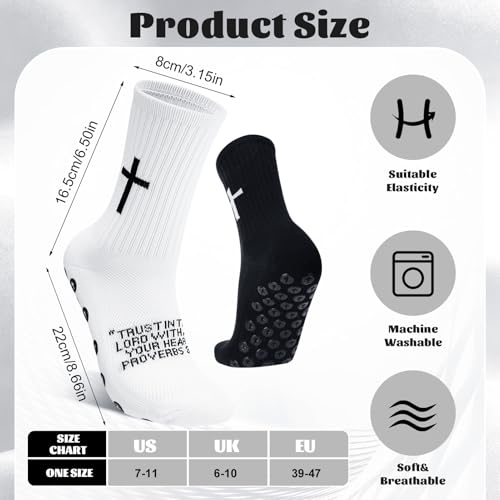 Men Cross Grip Soccer Socks with Bible Verse, 6 Pairs, Size 7-11 - color: Proverbs 3:5 - Black & White