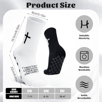 Men Cross Grip Soccer Socks with Bible Verse, 6 Pairs, Size 7-11 - color: Proverbs 3:5 - Black & White