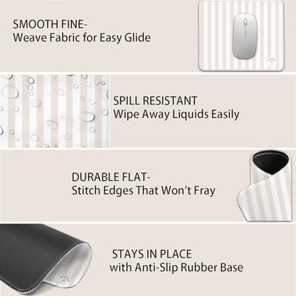 Mouse Pad for Desk with Stitched Edge, Premium Cute Washable Mouse Pads. Computer Mousepad with Non-Slip Rubber Base, Mousepads for Laptop, 9.25x7.75x0.12 inch (Cream Stripes) - color: Cream Stripes