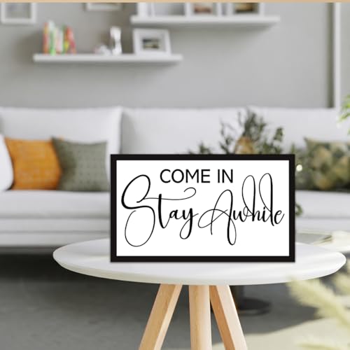 Come in Stay Awhile Sign Wooden Box Desk Decor,Rustic Farmhouse Home Wood Block Sign for Home Living Room Shelf Tabletop Decor 10'' x 6'' - style: Come in Stay Awhile