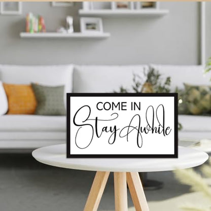 Come in Stay Awhile Sign Wooden Box Desk Decor,Rustic Farmhouse Home Wood Block Sign for Home Living Room Shelf Tabletop Decor 10'' x 6'' - style: Come in Stay Awhile
