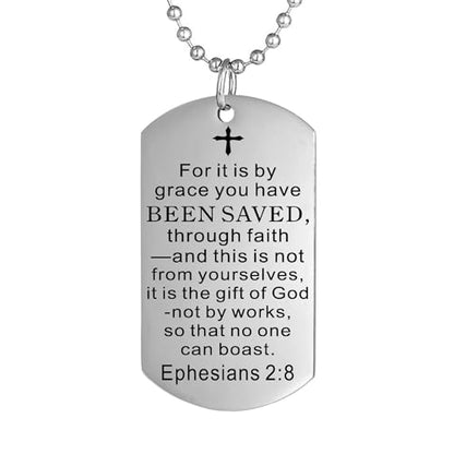 Christian Scripture Religious Dog Tag Necklace,Catholic Bible Verse Baptism Confirmation Sacrament Gifts - style: Ephesians 2:8