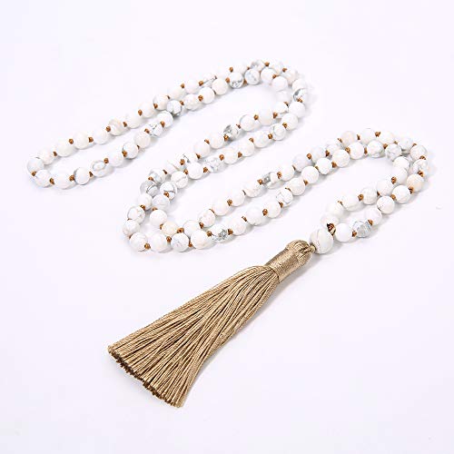 6MM Mala Beads Long Necklace for Meditation Prayer - style: Natural White Howlite