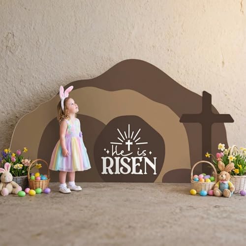 Teling Empty Tomb Easter Scene and Cross Decoration Easter Resurrection Scene Cardboard Stand up Jesus Nativity Cross Decor He Is Risen Cardboard Decor for Religious Home Office Christian Gifts - style: Easter