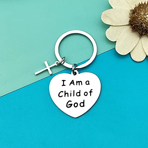 Dabihu Christian Gift Keychain Religious Gift Bible Verse Keyring Baptism Christmas Easter Birthday First Communion Gift - color: I Am a Child of God Silver Heart Keychain