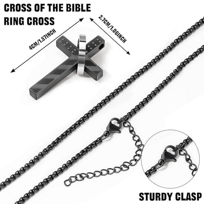Cross Necklace for Men,Stainless Steel Ring Pendant Necklaces - color: black, style: 1:37 with ring