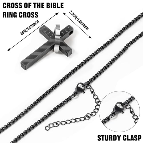 Cross Necklace for Men,Stainless Steel Ring Pendant Necklaces - color: black, style: 23:4 with ring