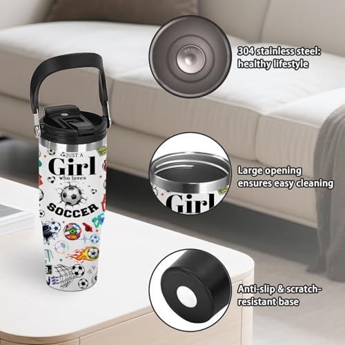 30oz Stainless Steel Insulated Tumbler with Handle, Soccer Gifts for Girls - color: Soccer1
