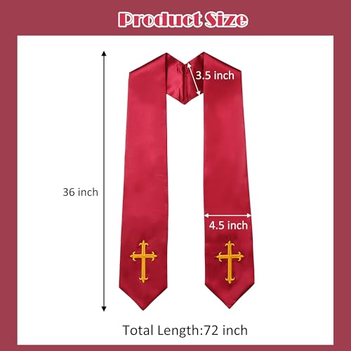 Clergy Stole & Choir Stole with Embroidered 60/72" - color: Maroon, size: 60 inch
