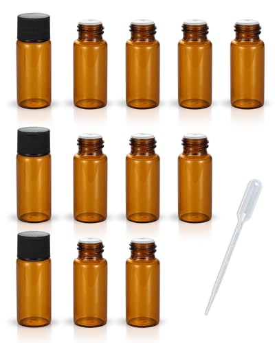 12 Pack Set Brown Screw Cap Glass Bottle Small Mini Empty Oil Amber Vial (10ml) - style: 10ML