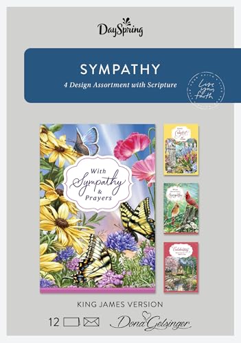 DaySpring - Sympathy - Dona Gelsinger - With Prayers And Sympathy - 4 Design Assortment with Scripture - 12 Boxed Cards & Envelopes - King James Version - size: 4 1/2" x 6 5/8"