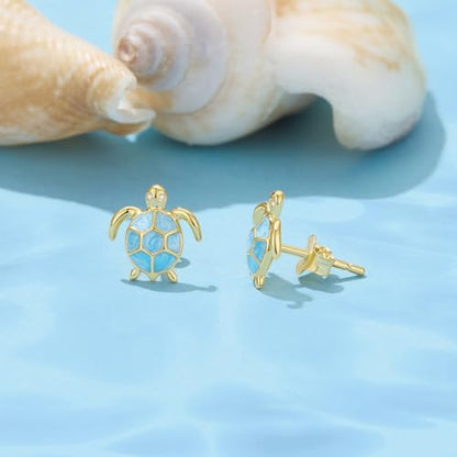 Cute Stud Earrings for Women Dachshund Koi Fish Sea Star Sea Turtle Sea Conch Earrings 14K Gold Plated Dainty Stud Earring funky Jewerly - color: Gold Sea Turtle
