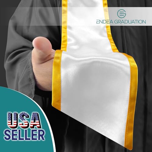 Endea Graduation Plain Honor Stole With Trim Color & Angled End Adult Unisex 72" - color: White/Gold