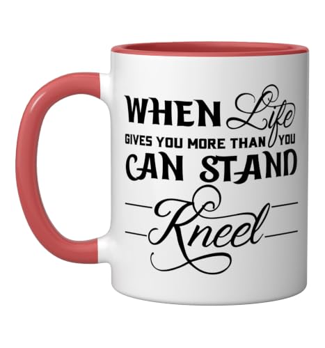When Life Gives You More Than You Can Stand Kneel God Jesus Ceramic Mug, Red/White, 11oz - color: Red/White, size: 11 Ounces