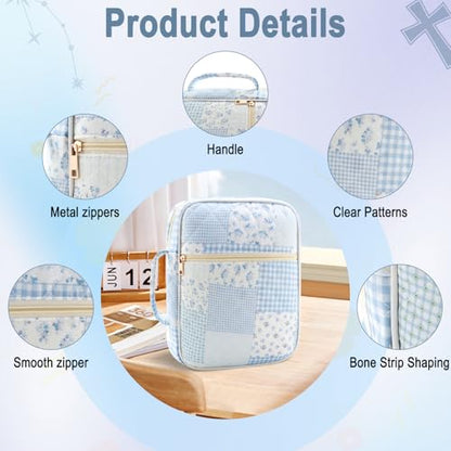 Zkptops Bible Cover Case for Women Large Bible Bag Cotton Quilted Bible Carrying Case with Zipper Pocket and Handle Carrying Book Cover for Christian Study Supplies Christian Gift(Blue Checkered) - color: Fr Blue Checkered