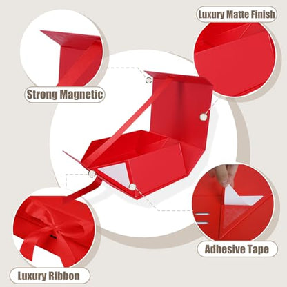 Aimyoo Large Red Gift Box with Ribbon, 11.5x8.6x4.1 inch Groomsman Proposal Box for Presents with Magnetic Closure Lids, Rectangle Collapsible Luxury Box for Wedding, Christmas, Halloween, Birthday - color: Red 11.5x8.6x4.1 inch-1 Pack