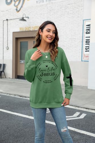 LOTUCY Christian Sweatshirt Women Love Like Jesus Shirt Faith Religious Saying Inspirational Casual lightweight Pullover - color: A-green, size: Medium