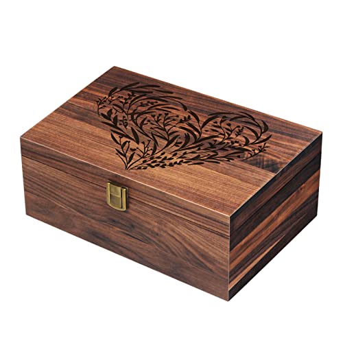 EXISTING Memory Box for Keepsakes, Floral Heart Laser Cut Wood Keepsake Box - color: Black brown