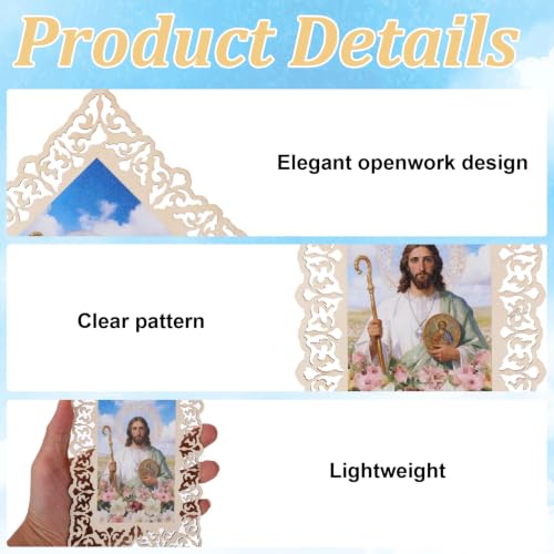 12 Sets Catholic Saint Joseph Picture Frames with Gift Bags, Baptism Favors for Guests, Openwork Carving Prayer Wooden Tablets, First Communion Favors Catholic Gifts Bulk, Recuerdos de Bautizo