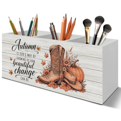 Christian Fall Western Pen Pencil Holder Organizer for Desk - color: Fall 01