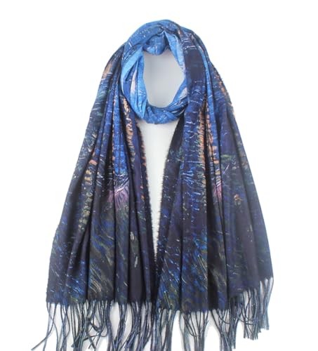 Umjetnost Soft Cashmere Feel Scarf For Women Winter Warm Scarves Large Shawl Wrap Monet Van Gogh Art Print - color: C28 Blue