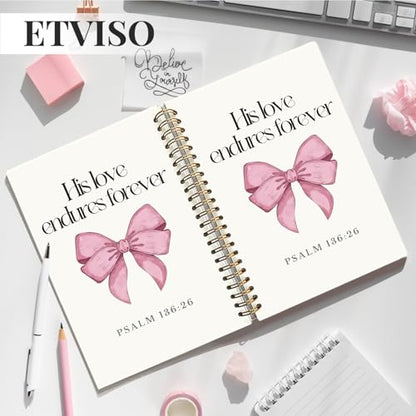Retro Pink Coquette Bow Christian Notebook, Psalm 136:26 Bible Journaling, Religious Prayer Journal for Woman, Church Notes Notebook, Scripture Hardcover Spiral Notebooks 5.5x8.3 Inch - color: 05-Bible(06)