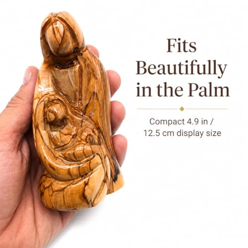 Zuluf Olive Wood Holy Family Nativity 4.9in, Hand Carved in Bethlehem