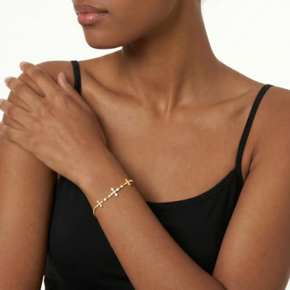 Cicy Bell Cross Bracelets For Women 24k Gold Plated Cubic Zirconia Bracelet - color: Gold-C