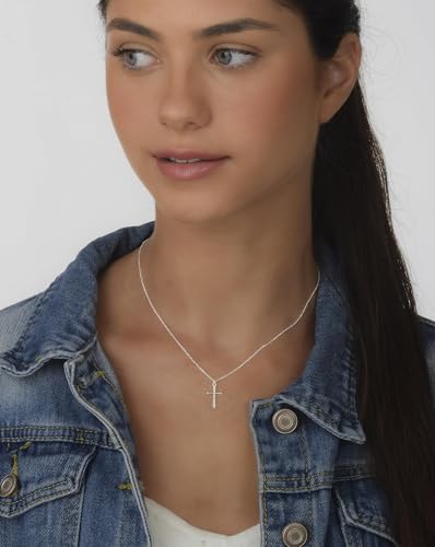 Anika Bella Cross Necklace for Women, Dainty Minimalist Pendant Cross Necklaces - color: Silver