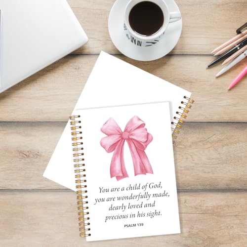 Pink Bible Bow Notebook for Women,Christian Gifts,Prayer Journal,Spiral Bible Jesus Notebook,Scripture Notebook for Church Notes,Christian Gifts for Friend Teens,A5 Spiral Hardcover 5.5x8.3 - color: Pink Bible Bow