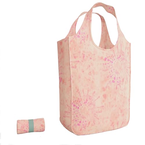 Pure Sage Reusable Grocery Bag - Stylish Shopping Bags for Groceries - Foldable Tote Bag - color: Pink Starburst