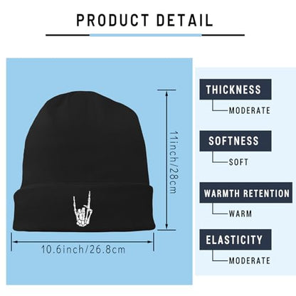 Black Flexible Classic Adult Beanie Cap for Men Women - Warm Knitted Hat for Winter, Chemo Cap Headwear - color: Skull Finger