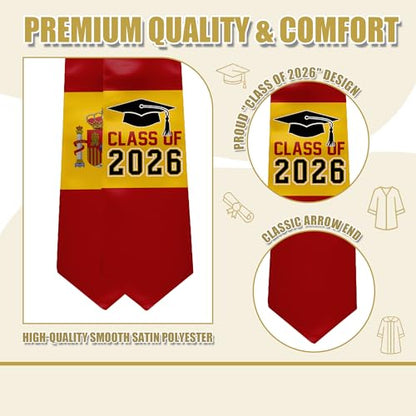 National Flag Graduation Stole Sash - 72" Long Unisex Honors Stole for Students - color: Spain